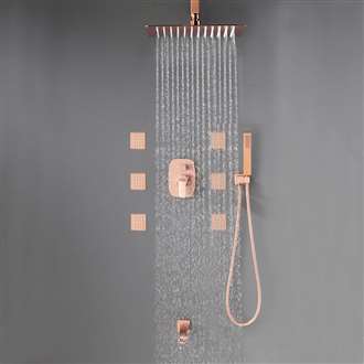Fontana Creteil Ceiling Mounted Rose Gold Square Rainfall Shower Head Set